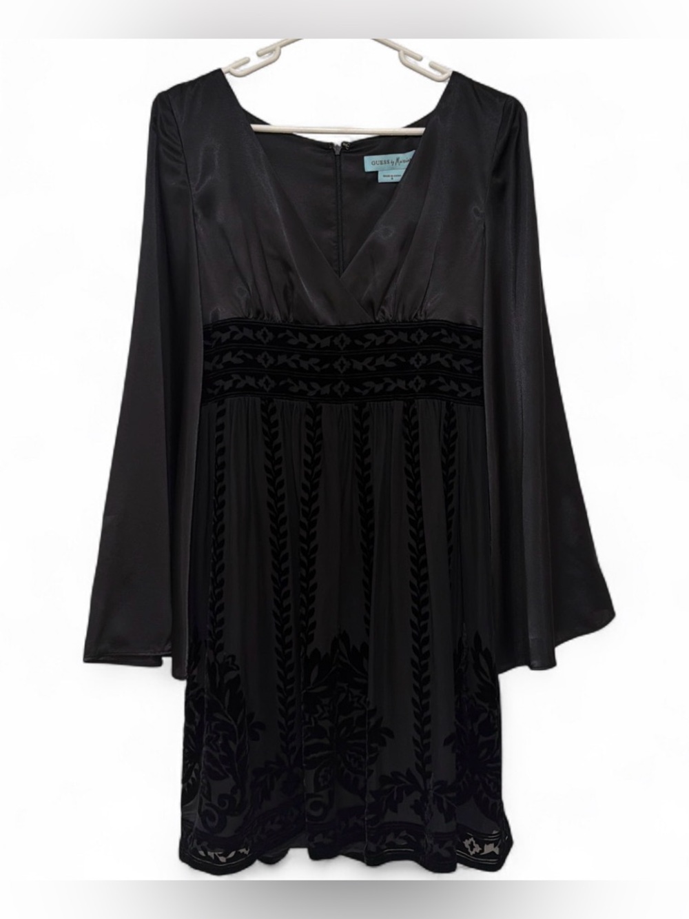 Guess by Marciano Black Long-Sleeve V-Neck Dress with Velvet Accents